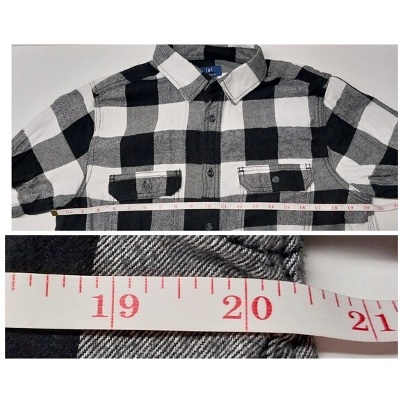 George Mens Plaid Flannel Shirt Medium 38-40 Button Black White Cotton Blend GUC - Picture 7 of 15